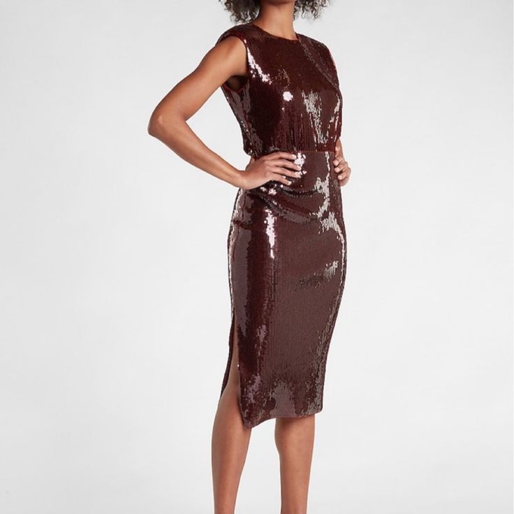 Nwt Stunning Sequin Dress, Perfect For A Holiday Party Or New Year’s Eve. Stretchy Bodycon Style Allows For Comfort And Flexible Sizing Holiday Sleeveless Midi Dress, Fitted Sleeveless Midi Dress For Holiday Party, Sheath Midi Dress With Sequins For Party Season, Sequin Sheath Midi Dress For Party Season, Chic Sheath Midi Dress For Holiday, Holiday Sheath Midi Dress For Cocktail, Glamorous Knee-length Holiday Midi Dress, Glamorous Knee-length Midi Dress For Holiday, Glamorous Holiday Knee-length Midi Dress