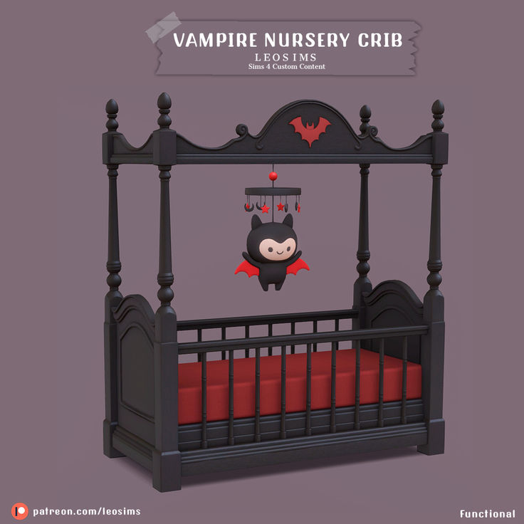 a bed with a bat hanging from it's side and the words vampire nursery crib below