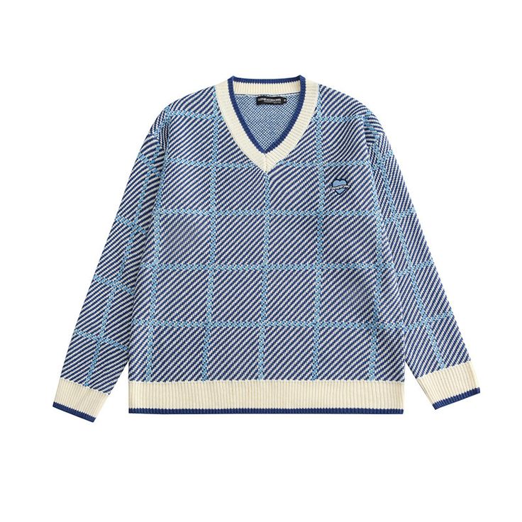 Color: Blue, Size: M Couples Sweaters, Purple L, Aesthetic Streetwear, Heart Embroidery, Y2k Sweater, Plaid Sweater, Graphic Sweaters, Knit Bodysuit, Detailed Sweater