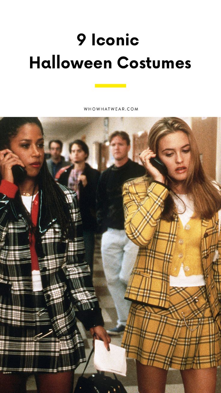 two women in plaid outfits talking on cell phones