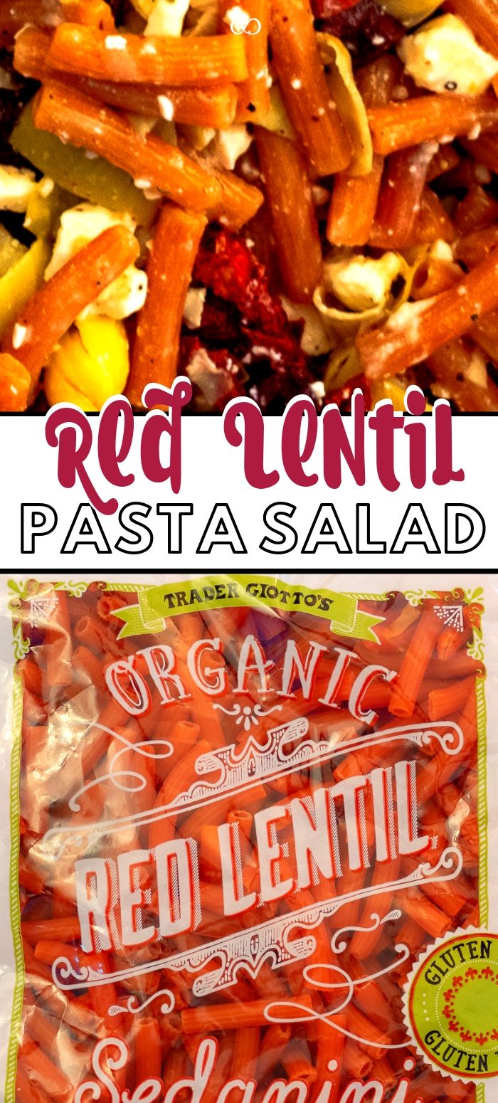 red lenti pasta in a bag with the title overlaying it's image