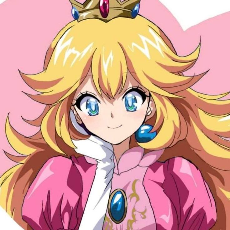 an anime character with blonde hair and blue eyes wearing a tiara in front of a pink heart