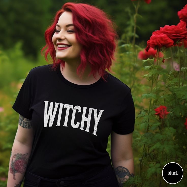 Embrace your witchy side with our Witchy Shirt. This Retro Witchy Vibes Shirt features a lightly distressed font for that perfect vintage look, ideal for spooky season or embracing witchy aesthetics year-round. Whether you're celebrating Halloween or simply love the witchy woman vibe, this shirt is a must-have addition to your wardrobe. It also makes a thoughtful gift for any mystical soul. Would you prefer this design on a Sweatshirt? Have a look at our other listings here: https://www.etsy.com/au/shop/RaidhseCreative ✦✦ All items are made to order ✦✦ They will ship within one week from one of our printing partners. Please allow sufficient time for production and shipping. Rest assured, we'll keep you informed in case of any production delays. ✦✦ Shirt Features ✦✦ Our classic unisex jerse Fitted Fairy Grunge Tops For Halloween, Grunge Style Tops With Letter Print For Cosplay, Alternative Halloween Cosplay T-shirt, Alternative Style Halloween Cosplay T-shirt, Halloween Cosplay Alternative Style T-shirt, Gothic Letter Print Tops For Alternative Fashion, Crew Neck Shirt For Halloween Alternative Fashion, Edgy Halloween Cosplay T-shirt, Fairy Grunge Black Halloween Top