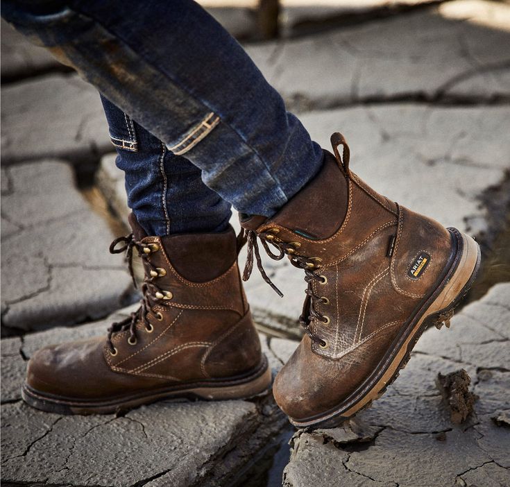 A true high-performance work boot designed specifically for a woman’s foot, the waterproof Riveter features Glacier Grip™ snow and ice traction zones for sure footing in all kinds of harsh weather—plus puncture resistance that protects you from all kinds of debris. Features: Puncture-resistant, metal-free SWEN-FLEX® midsole for protection ATS® lightweight forked shank for enhanced support Waterproof PRO™ construction with an impermeable barrier Removable All Day Cushioning insole FLX Foam™ midso Steel Toe Boots Women, Composite Toe Work Boots, Womens Work Boots, Ariat Boots, Steel Toe Boots, Boot Companies, Western Boots Women, Work Boot, Snow And Ice