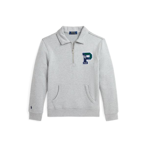 Along with our signature embroidered Pony this cotton-blend sweatshirt features a letterman-style patch at the chest. Ralph Lauren Cotton Tops With Embroidered Logo, Casual Ralph Lauren Tops With Embroidered Logo, Sporty Embroidered Logo Sweater For Fall, Sporty Fall Sweater With Embroidered Logo, Sporty Ralph Lauren Tops For Streetwear, Casual Ralph Lauren Tops With Letter Print, Sporty Fleece Top With Embroidered Logo, Ralph Lauren Casual Tops With Letter Print, College Fall Sweatshirt With Letter Patch