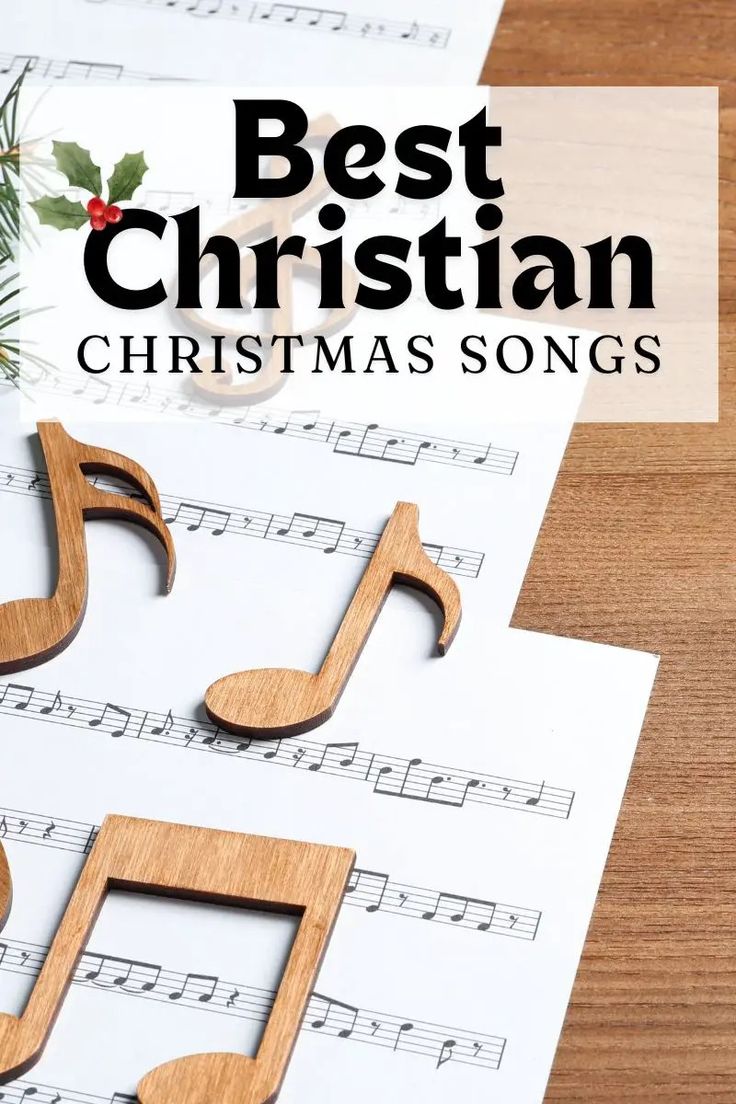 wooden music notes with the words best christian christmas songs on them and an ornament