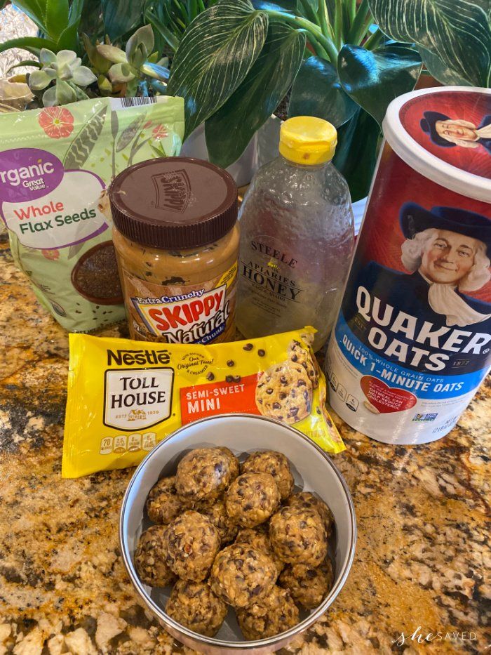 the ingredients to make chocolate chip cookie doughnuts are displayed on a granite countertop