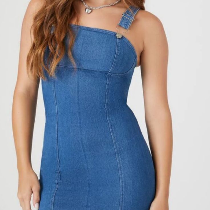 Crafted From Stretch Denim, This Mini Dress Features A Square-Cut Neckline And Back, Adjustable Shoulder Straps With High-Polish Hardware, Concealed Back Zipper Closure, And Bodycon Silhouette. Size Small - This Is An Independent Brand And Not A Forever 21 Branded Item. Content + Care - 72% Cotton, 26% Polyester, 2% Spandex - Machine Wash Cold Trendy Denim Dress By Forever 21, Forever 21 Trendy Denim Dress, Forever 21 Summer Medium Wash Denim Dress, Forever 21 Medium Wash Denim Dress For Summer, Trendy Fitted Denim Dress From Forever 21, Trendy Fitted Denim Dress By Forever 21, Forever 21 Medium Wash Denim Summer Dress, Trendy Fitted Forever 21 Denim Dress, Trendy Forever 21 Denim Dress