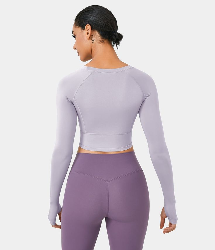 In My Feels Solid Thumb Hole Cropped Sports Top – HALARA In My Feels, Future Clothes, Pilates Yoga, Bleach Wash, Comfy Tops, Basic Long Sleeve, Sports Top, Yoga Studio, Thumb Holes