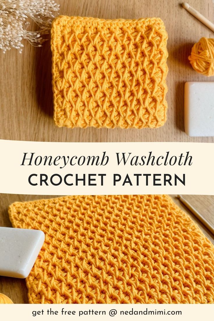 the crochet dishcloth pattern is shown in yellow