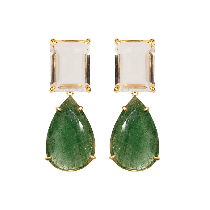 Crafted from semi-precious stones, the Elyna Earrings offer a versatile style with a removable drop, allowing for a transition to a more minimalist look. Their design seamlessly fuses vintage and art deco influences. Timeless Gemstone Earrings For Evening, Timeless Evening Earrings With Gemstone, Luxury Natural Stone Drop Earrings, Luxury Drop Earrings With Natural Stones, Modern Gemstone Earrings For Weddings, Luxury Long Drop Gemstone Earrings, Elegant Green Earrings With Natural Stones, Modern Natural Stone Earrings For Formal Occasions, Modern Gemstone Wedding Earrings