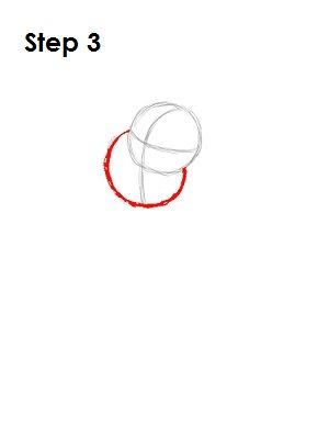 the steps to draw an object with red marker on white paper, including circles and lines