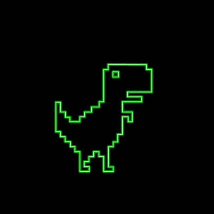 a green line drawing of a dinosaur on a black background in the style of an 8 bit video game