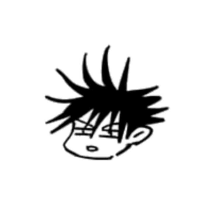 a black and white drawing of a boy with spiked hair