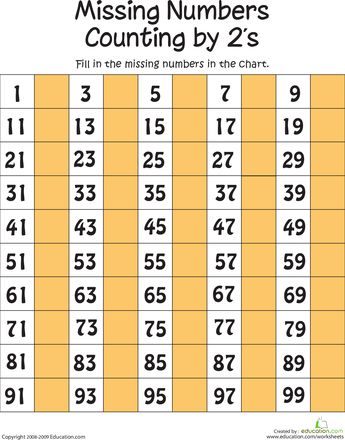 missing numbers by 2's worksheet for kids to learn how to count