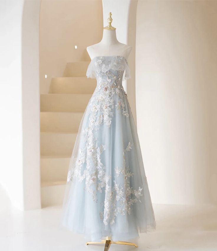 Prom Dresses Fairy, Light Blue Prom Dresses, Dresses Fairy, Light Blue Prom, Blue Prom Dresses, Light Blue Prom Dress, Cute Dresses For Party, Strapless Party Dress, Marine Uniform