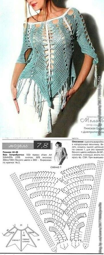 a crochet pattern for a woman's top with fringes on it