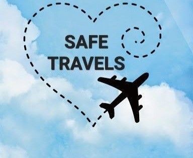 an airplane flying in the sky with words saying safe travels