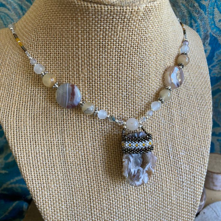 Bohemian Adjustable Wire Wrapped Crystal Necklaces, Bohemian Wire Wrapped Adjustable Crystal Necklace, Bohemian Adjustable Wire Wrapped Crystal Necklace, Unique Quartz Crystal Necklace With Gemstone, Bohemian Quartz Jewelry With Hand Wrapped Detail, Spiritual Agate Jewelry For Festivals, Unique Mineral Crystal Jewelry For Meditation, Bohemian Hand Wrapped Quartz Jewelry, Hand Wrapped Bohemian Quartz Jewelry