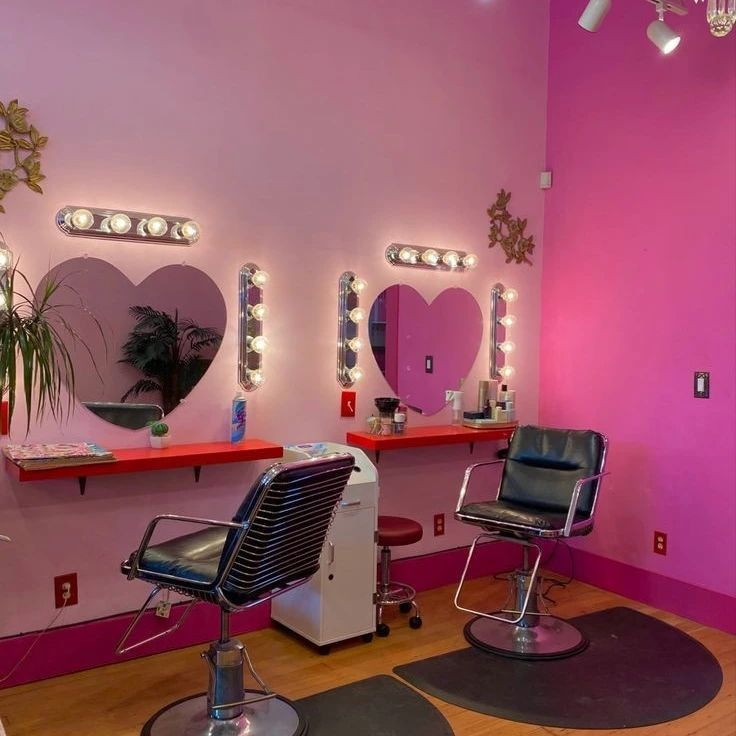 Salon and barber inspo! Start your own mini salon today!! PMS will help you!! ♡Call 0437432013 or watsap 0746037798 #inspo #inspiration #entrepreneur #minisalon #barber #lovehair At Home Hair Salon Ideas, Y2k Salon, Salon Station Ideas Small Spaces, Goth Salon, Cute Salon Ideas, Salon Trailer, At Home Salon Ideas, Vintage Salon Decor, Mini Salon Ideas