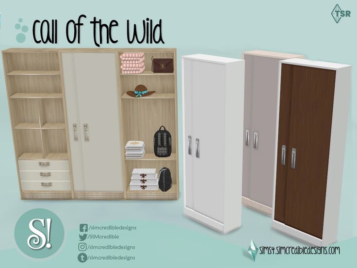 two white and brown closets next to each other with the words, coil of the wild on them