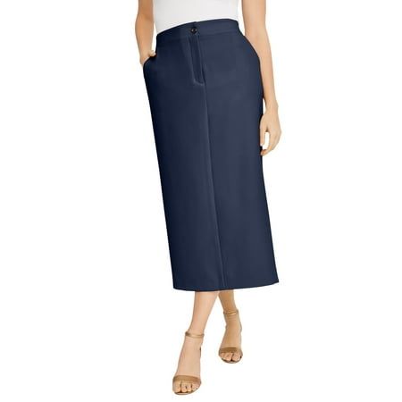 Jessica London Women's Plus Size Tummy Control Bi-Stretch Midi Skirt Skirt.Our new slimming suiting collection features improved 2-way stretch that holds it shape and moves with you as you move through your busy day. Hidden tummy control panels offer a slimming fit. Back elastic insets; front slash pockets; button-zip closure. Back vent. 34" length Poly/spandex Machine wash; imported A modern take on professional polish in a stretch fabrication that is designed to move with you, wherever you go. Fitted Blue Pencil Skirt With Pockets, Fitted Blue Skirt With Pockets, Blue Fitted Skirt With Pockets, Elastane Lined Skirt For Business Casual, Fitted Business Casual Skirt, Business Casual Elastane Lined Skirt Bottoms, High Waist Elastane Skirt For Work, Spring Skirt With Pockets, Spring Skirt With Pockets And Elastane