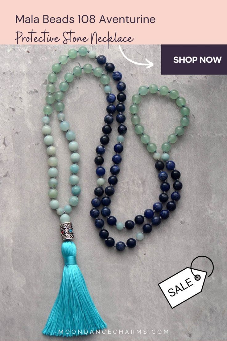 Mala Beads 108 Aventurine. Be inspired by the meaning behind the malas. Feel the unlimited love flowing with this remarkable mala. Our timeless  Aventurine Mala necklace is designed to enhance love towards yourself.  We offer a great variety of Japa mala 108 beads and 27. Our Malas are handcrafted and hand knotted using natural stones. Check our website to see more>> Adjustable Crystal Necklace With 108 Beads For Healing, Spiritual Beaded Necklaces For Healing, Blue Beaded Necklaces With Natural Stones For Healing, Agate Beaded Necklaces For Meditation With Natural Stones, Spiritual Turquoise Beaded Necklace With 108 Beads, Spiritual Turquoise Beaded Necklaces With Gemstone Beads, Bohemian Jade Beaded Necklace With 108 Beads, Turquoise Beaded Necklace For Meditation With 8mm Beads, Adjustable Natural Stones Beaded Necklaces For Meditation