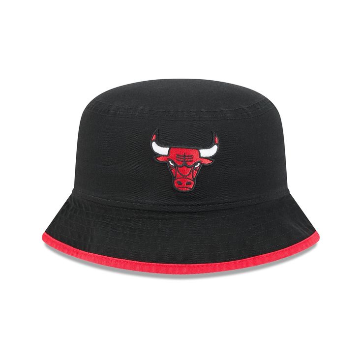 The Chicago Bulls Kids Bucket Hat features an embroidered Bulls logo at the front with a matching brim. Casual Bucket Hat With Logo Patch, Adjustable Cotton Hat With Logo, Casual Snapback Hat With Curved Brim For Fan Gear, Casual Bucket Hat With Logo Patch And Curved Brim, Casual Flat Bill Hat With Logo, Casual Brimmed Fitted Hat For Baseball Season, Casual Brimmed Fitted Hat For Streetwear, Adjustable Hats With Logo Patch For Fans, Casual Streetwear Bucket Hat With Embroidered Logo