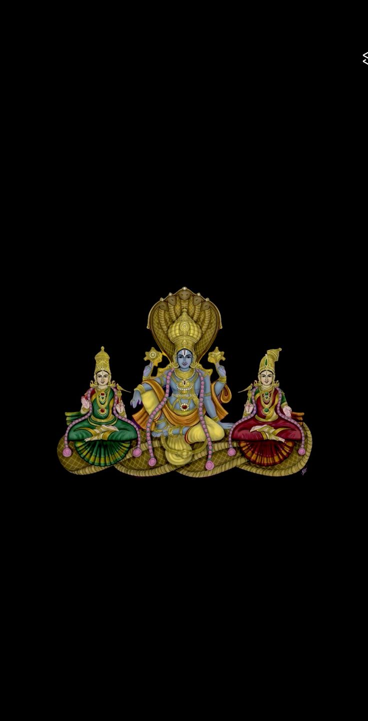 an image of three deities sitting in the dark