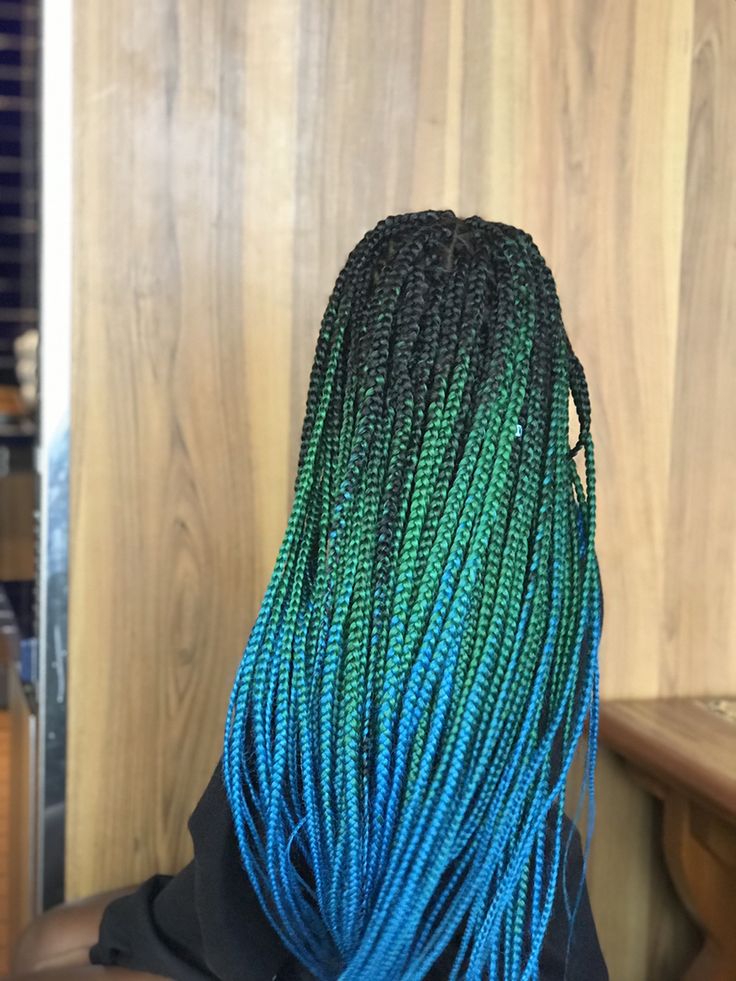 Olive Green Box Braids, Blue And Green Box Braids, Blue And Green Braids, Ombre Braids, Ombre Box Braids, Braids Styling, Rainbow Braids, Ombre Braid, Hair Twist