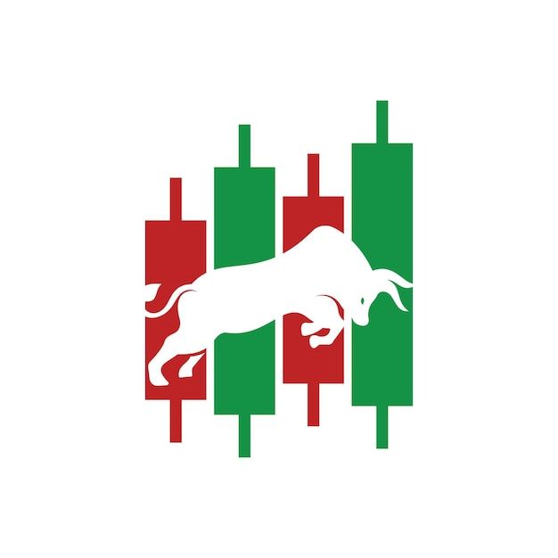 the bull is standing in front of some red and green bars on a white background