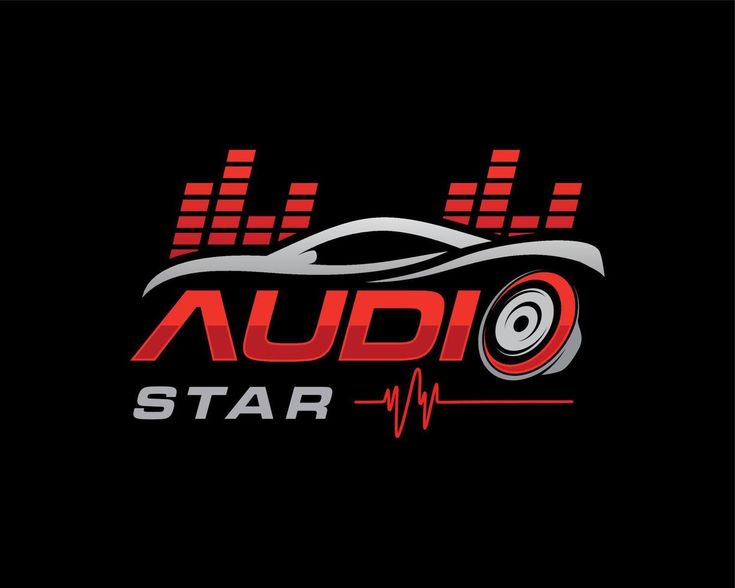 the audio star logo is shown on a black background with red and white letters that spell out