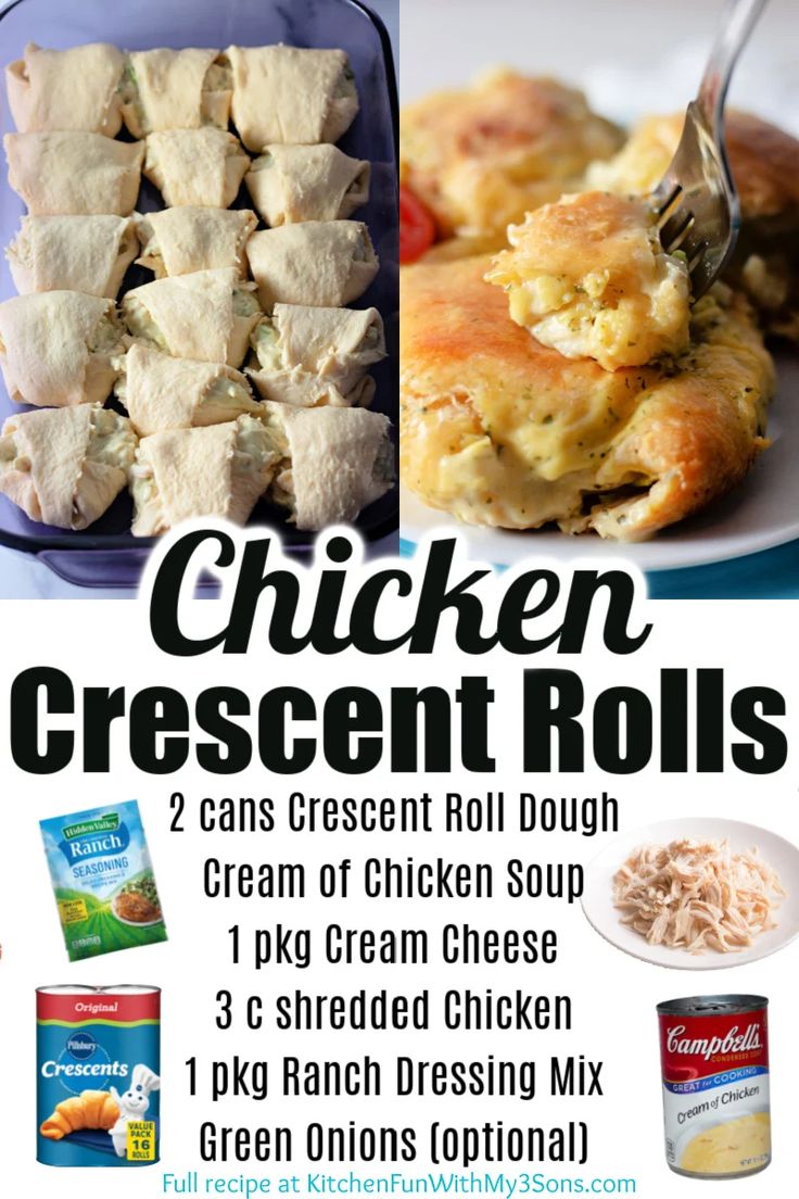 the menu for chicken crescent rolls is shown