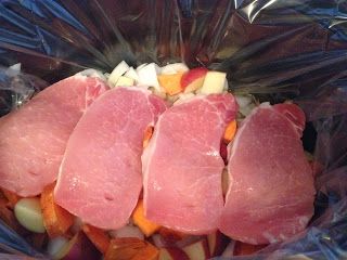 some meat and vegetables in a plastic bag