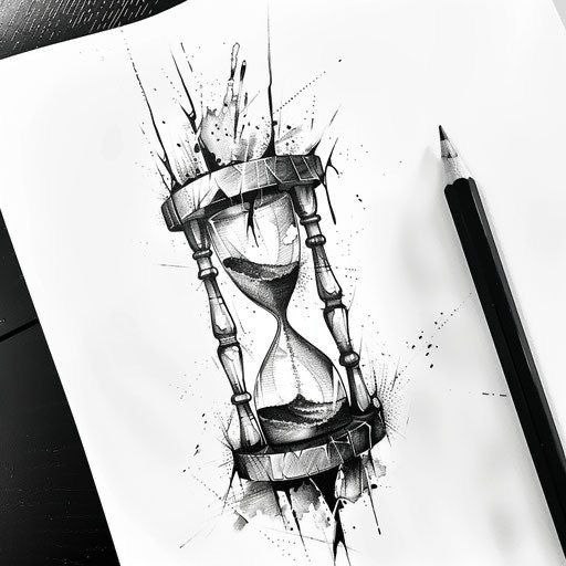 a pencil drawing of an hourglass on paper