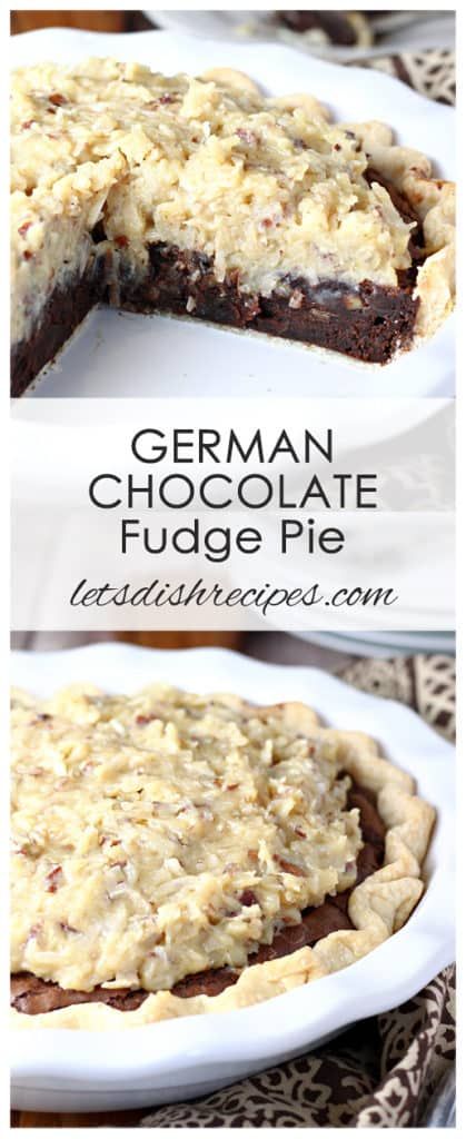 german chocolate fudge pie on a white plate