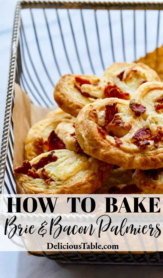 a basket full of baked brie and bacon pastries