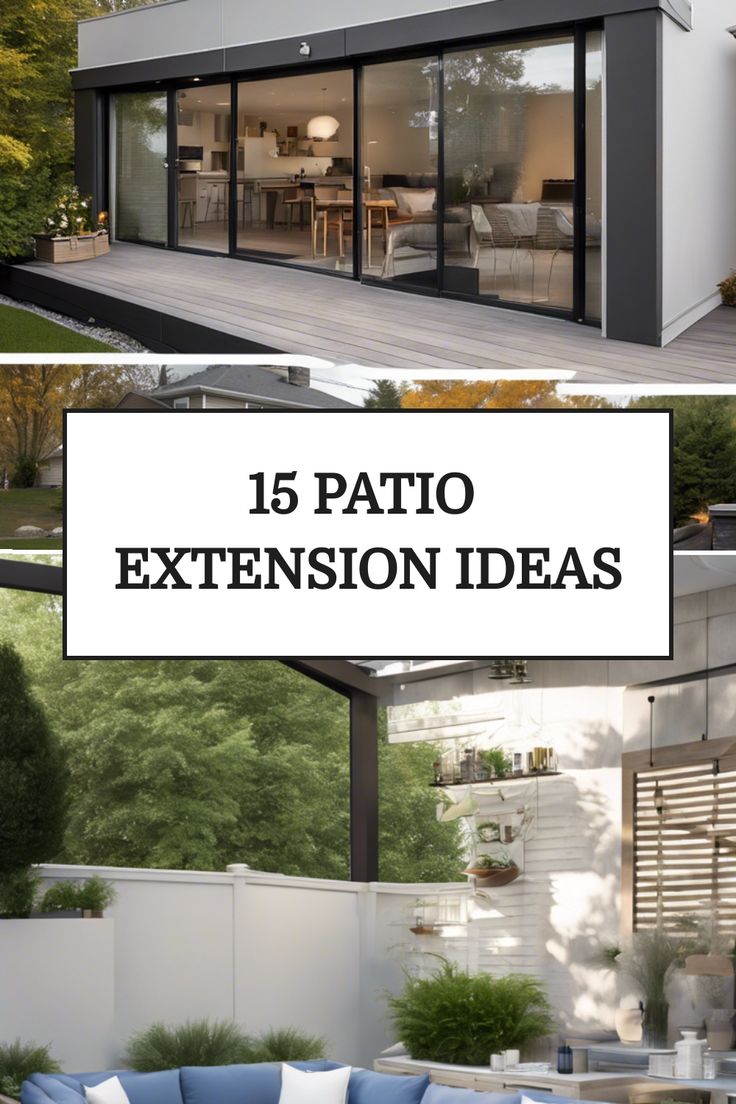 15 ideas for extending your patio with modern designs and lush landscaping Closed Patio Design, Small Patio Extension Ideas, Diy Patio Extension Ideas, Lanai Extension Ideas, Back Patio Extension Ideas, Extended Patio Ideas Backyards, Patio Extension Ideas On A Budget, Patio Enclosure Ideas On A Budget, Outdoor Screened In Patio Ideas