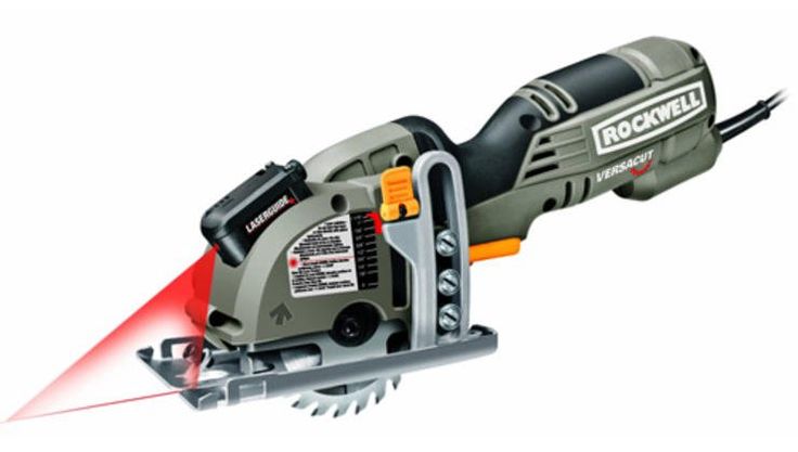 a cordless electric tool with red lasers on the handle and blades attached to it