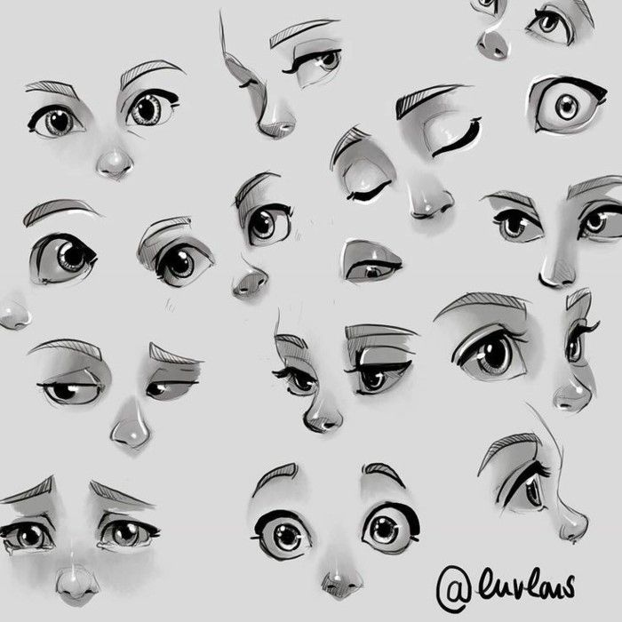 an image of various facial expressions on a person's face, including the eyes and nose