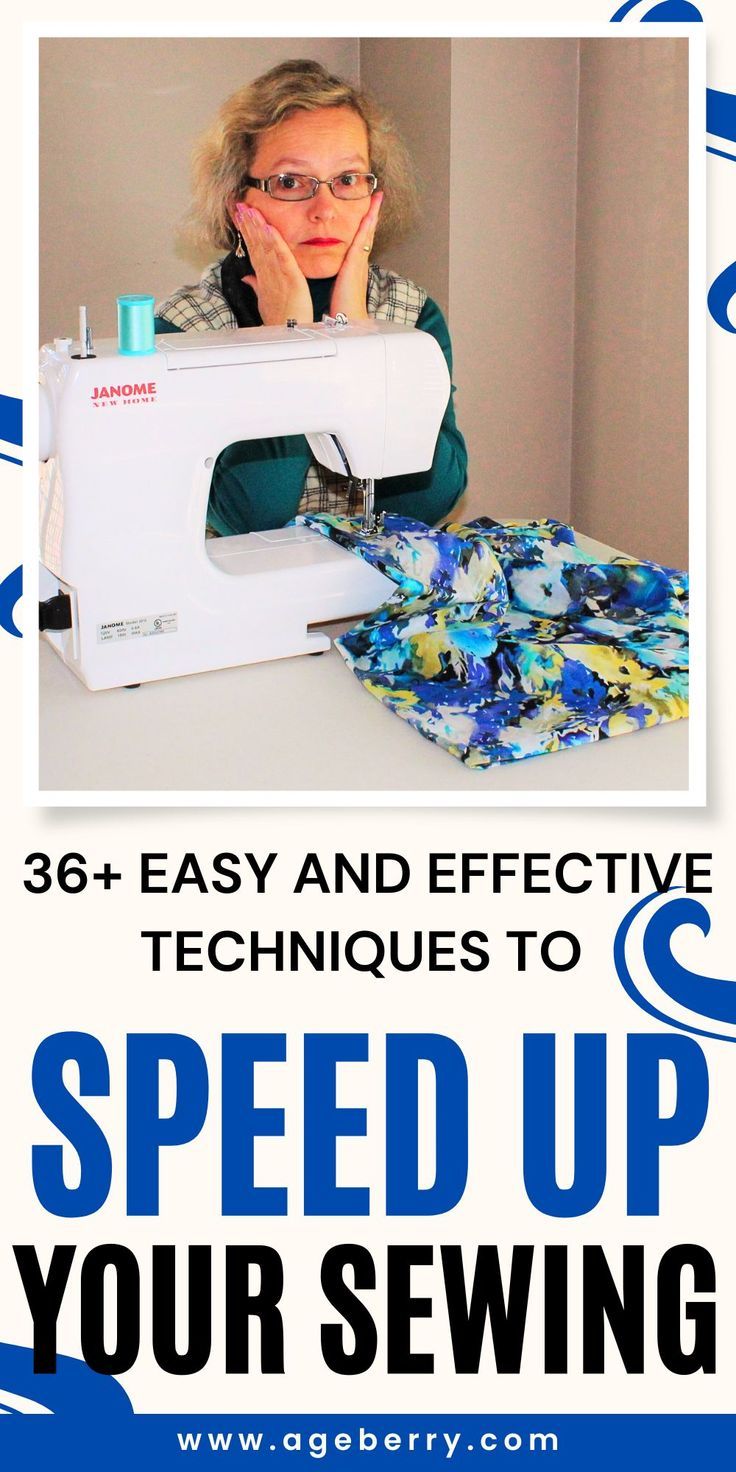 a woman sitting in front of a sewing machine with the words speed up your sewing skills