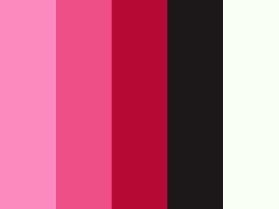 the color scheme is pink, black and white