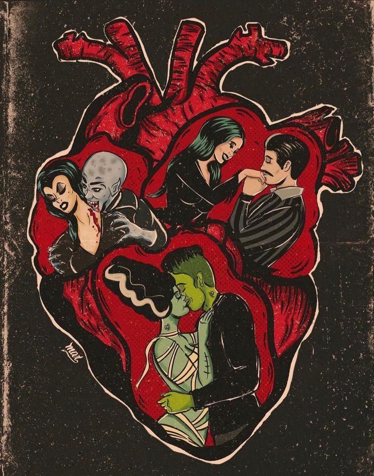 a heart with people inside it on a black background