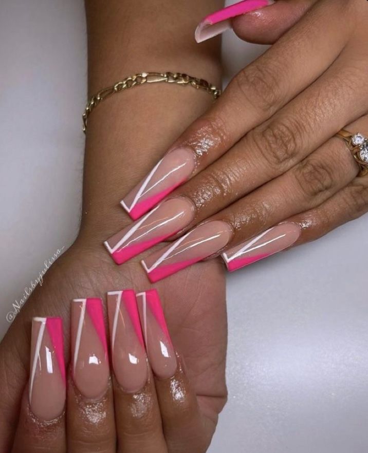 #trendy #nailideas #Acrylicnails #nailinspo #cutenails #summernails #everydaynails #cutenaildesign #frenchtip #fancy #fancynails #nude #nudenails #repost #pintoboard #musthavenails #shiny #nailstoget Pink Nail Designs Long Coffin, Acrylic Nail Designs French Tip Ideas Square, Nails Inspiration Unique, Summer Nails 2023 Gel Long, Orange Theme Nails, Nail Coffin Design, Dope Nail Designs Coffin, Pink Nail Designs Square, Long Square Acrylic Nails Designs