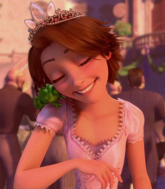 an animated image of a woman wearing a tiara and holding a flower in her hand