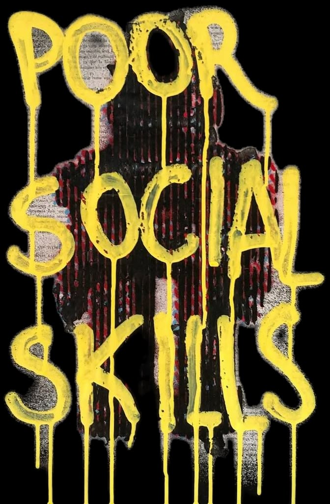 an image of some type of art that is yellow and black with the word social skills painted on it