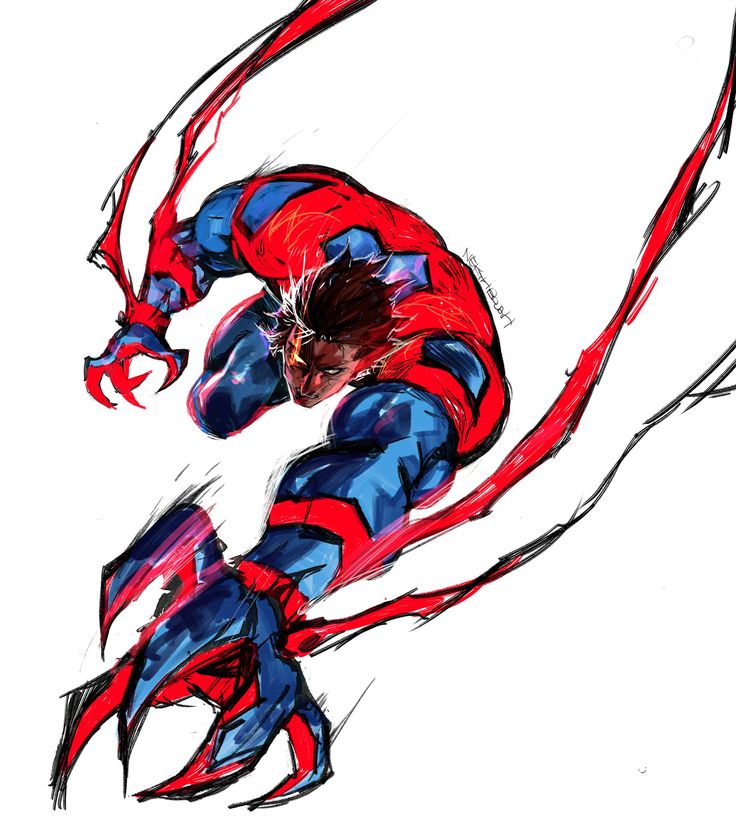 a drawing of a spider man in red and blue