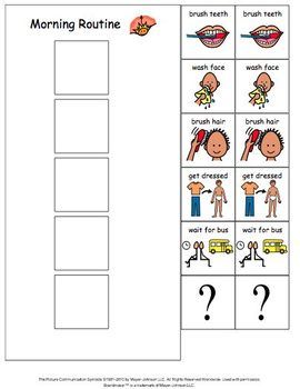 a worksheet for morning routine with pictures on the top and bottom, which includes two