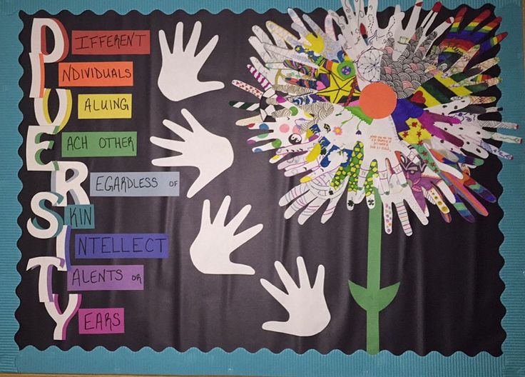 a bulletin board with hands and flowers on it