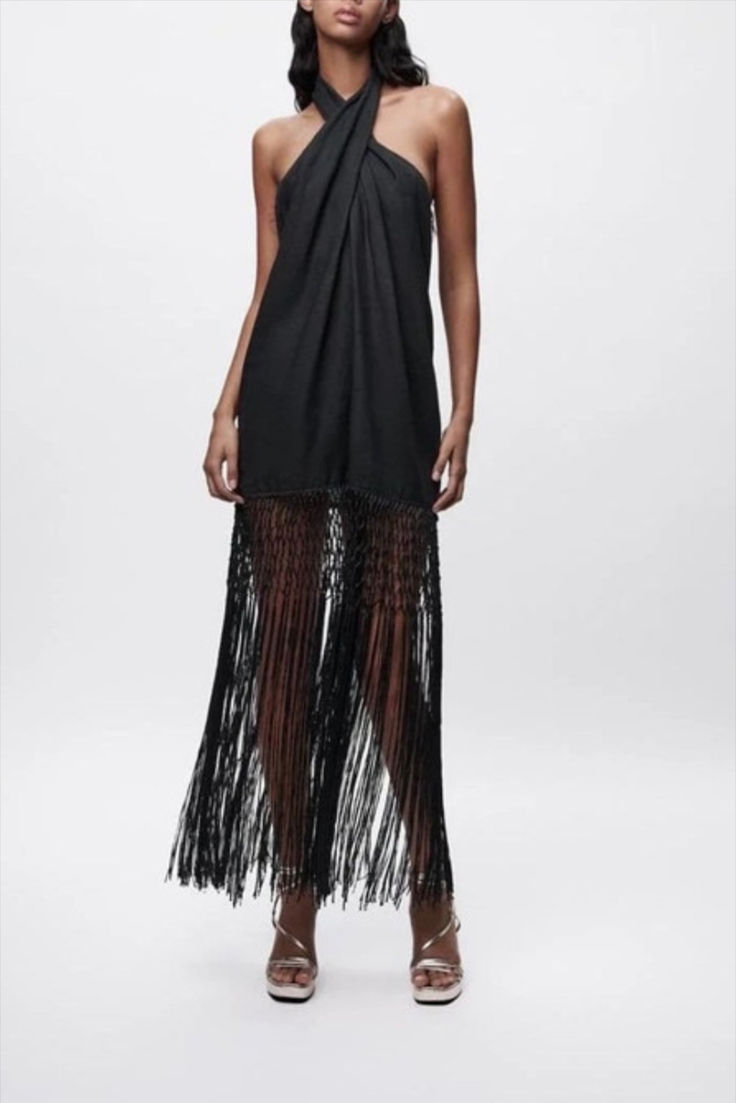 FASHION SALE up to 50% + FREE DELIVERY at A.A.Y FASHION Chic Fringed Dresses For Date Night, Chic Fringe Dress For Date Night, Summer Evening Dress With Tassels, Chic Summer Dress With Back Tassel Tie-up, Black Beaded Fringe Dress For Summer, Summer Evening Dresses With Tassels, Black Summer Dress With Beaded Fringe, Black Beaded Fringe Summer Dress, Fringe Dresses For Summer Date Night